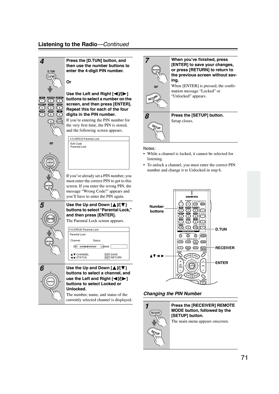 Onkyo PR-SC885 instruction manual Changing the PIN Number 