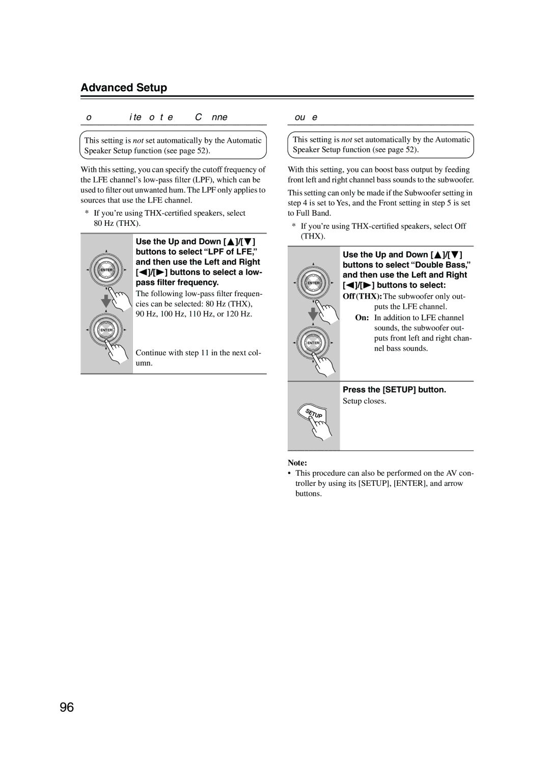 Onkyo PR-SC885 instruction manual Low-Pass Filter for the LFE Channel, Double Bass 