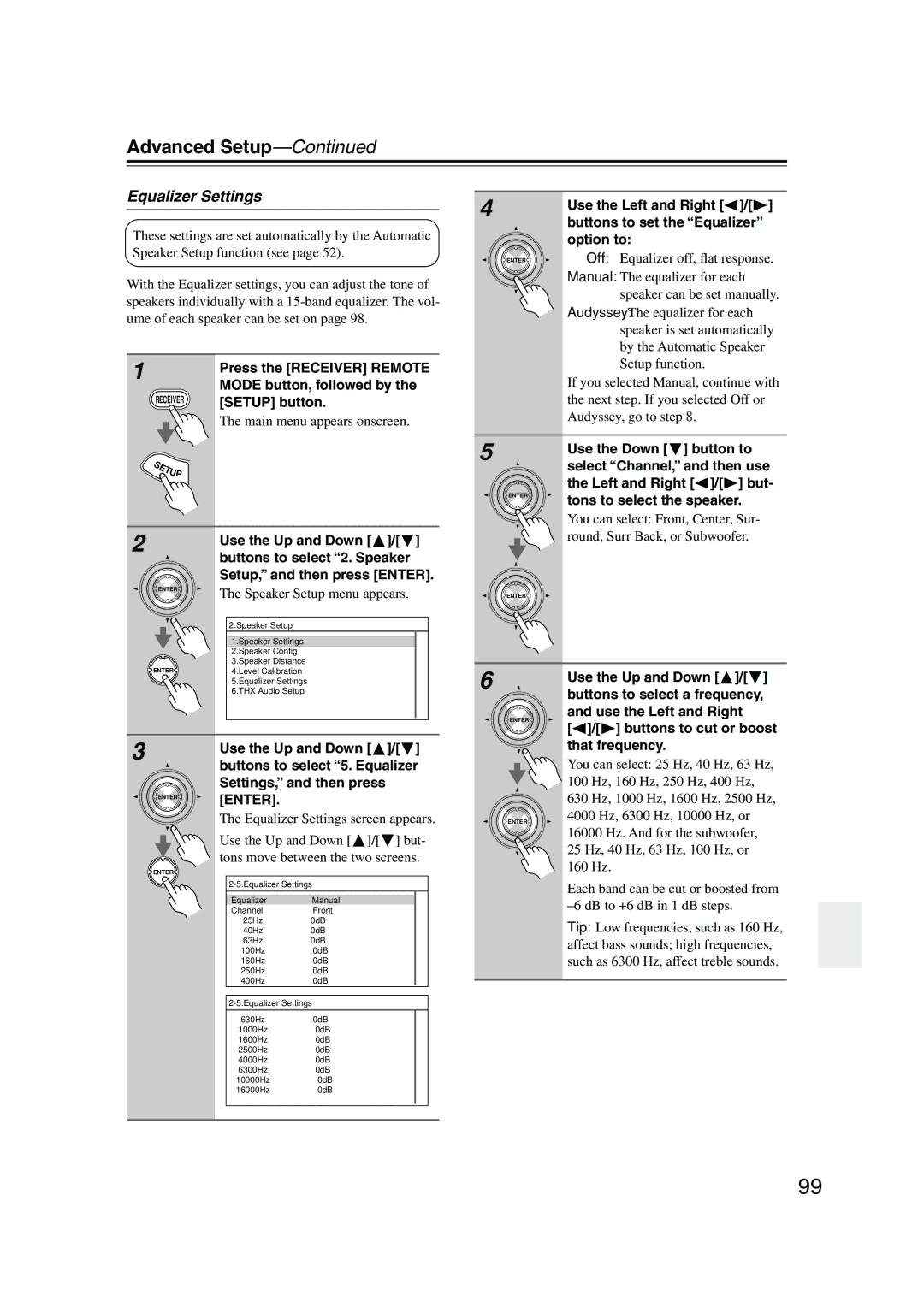 Onkyo PR-SC885 instruction manual Equalizer Settings 