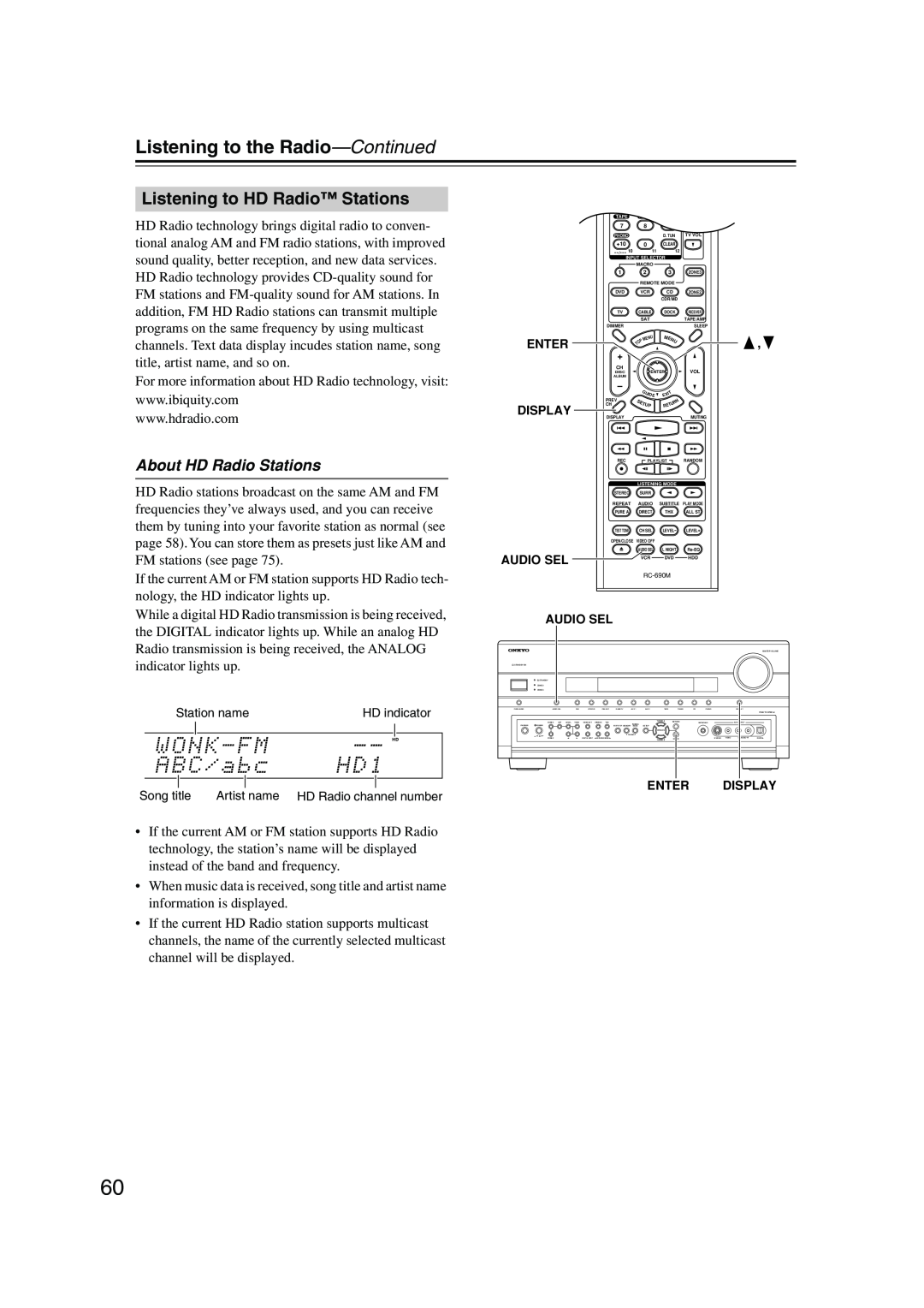 Onkyo PR-SC885 instruction manual Listening to HD Radio Stations, About HD Radio Stations, Listening to the Radio—Continued 