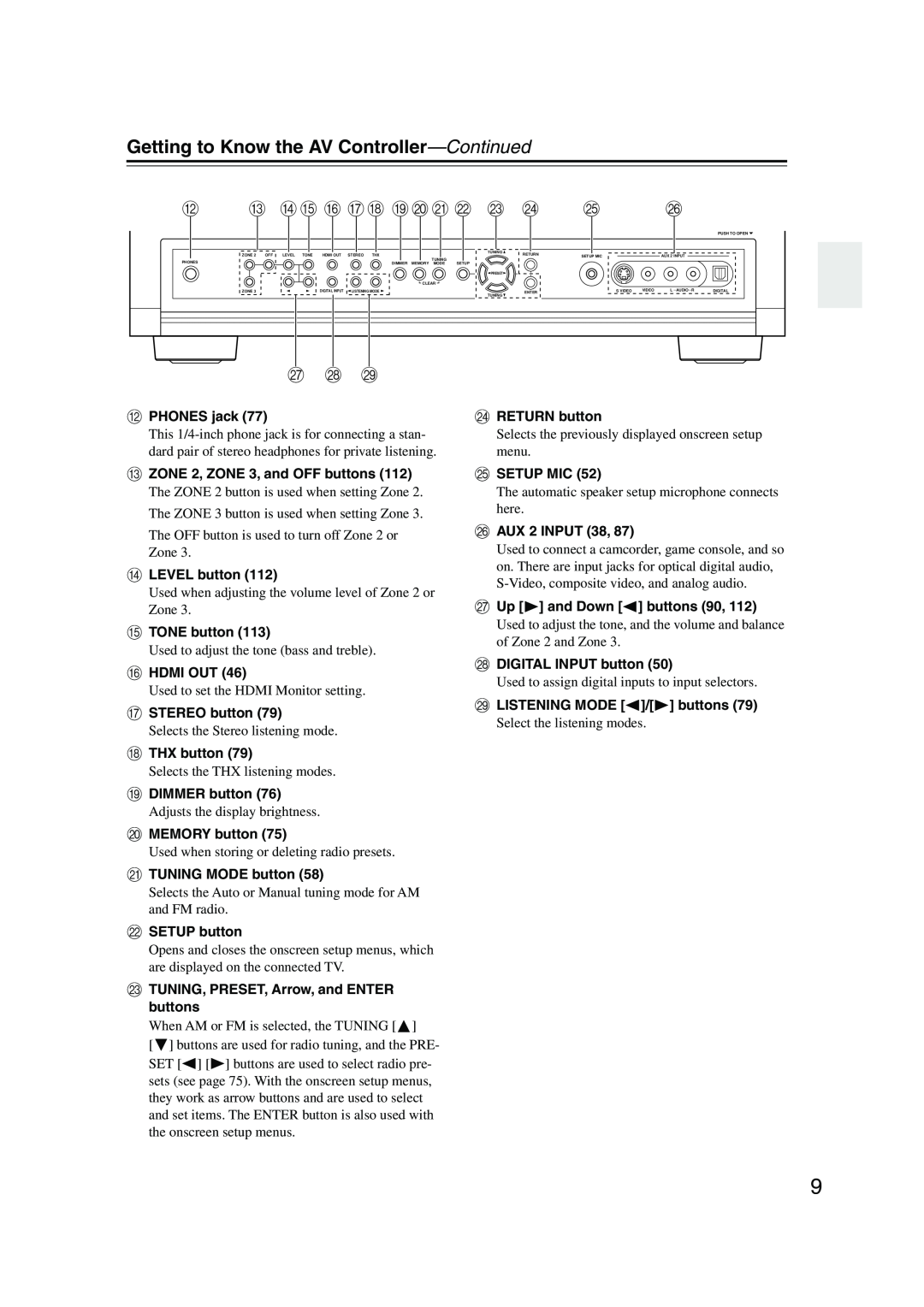 Onkyo PR-SC885 instruction manual Getting to Know the AV Controller—Continued, M No P Qr Stu V W 