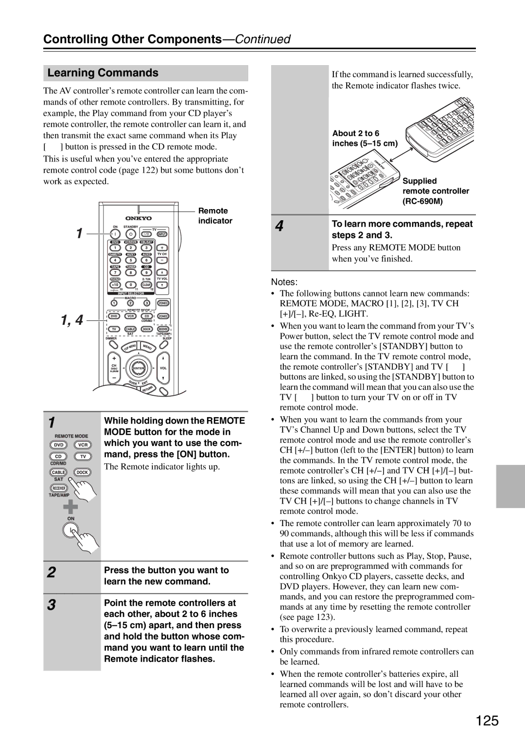 Onkyo PR-SC886 instruction manual 125, Learning Commands 