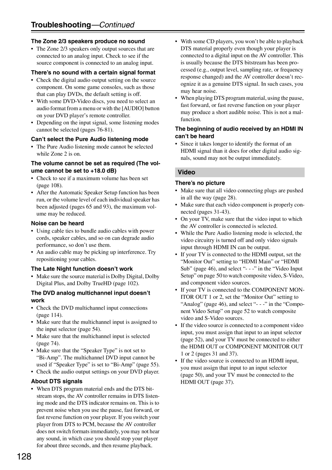 Onkyo PR-SC886 instruction manual 128, Troubleshooting 