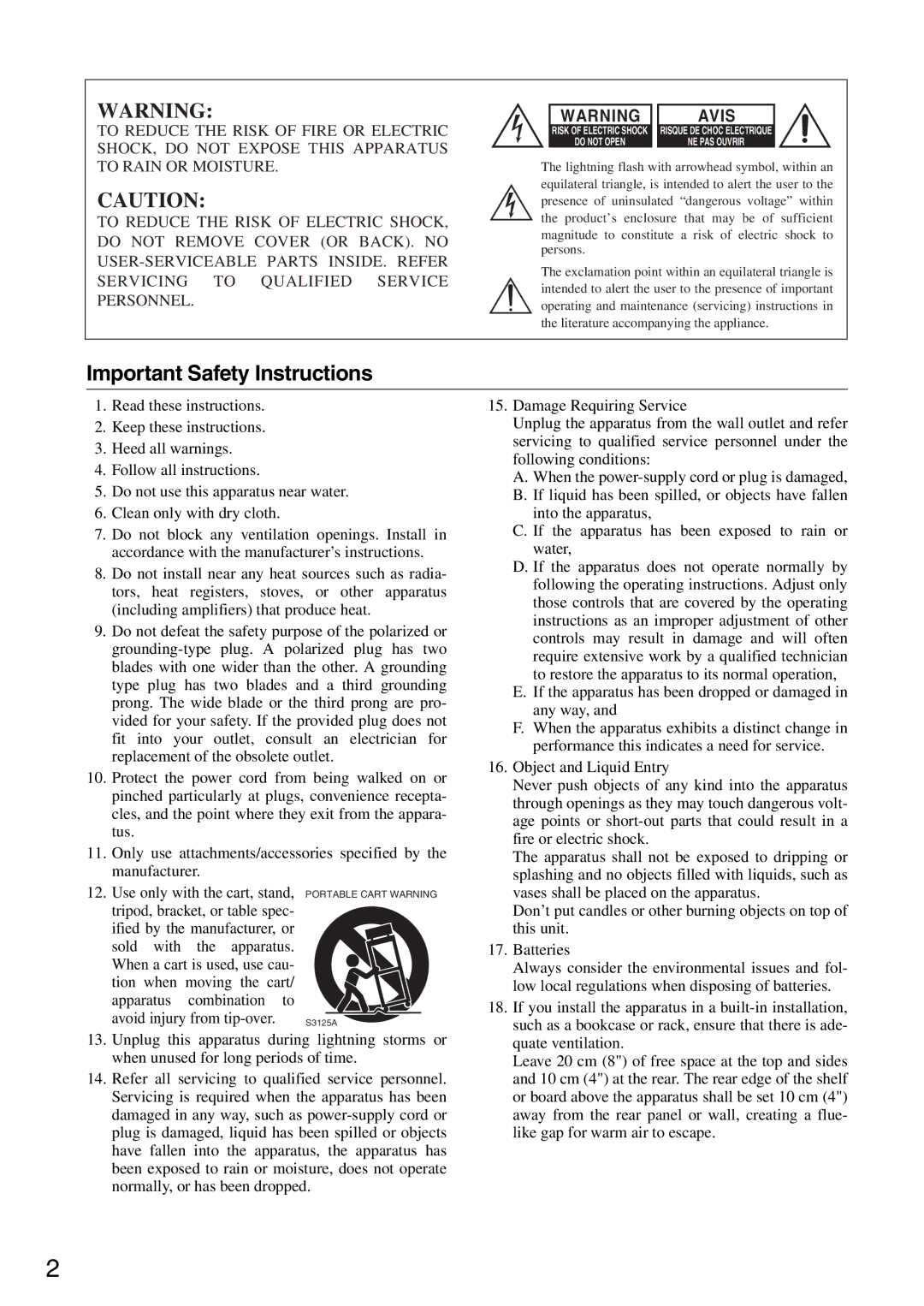 Onkyo PR-SC886 instruction manual Important Safety Instructions 