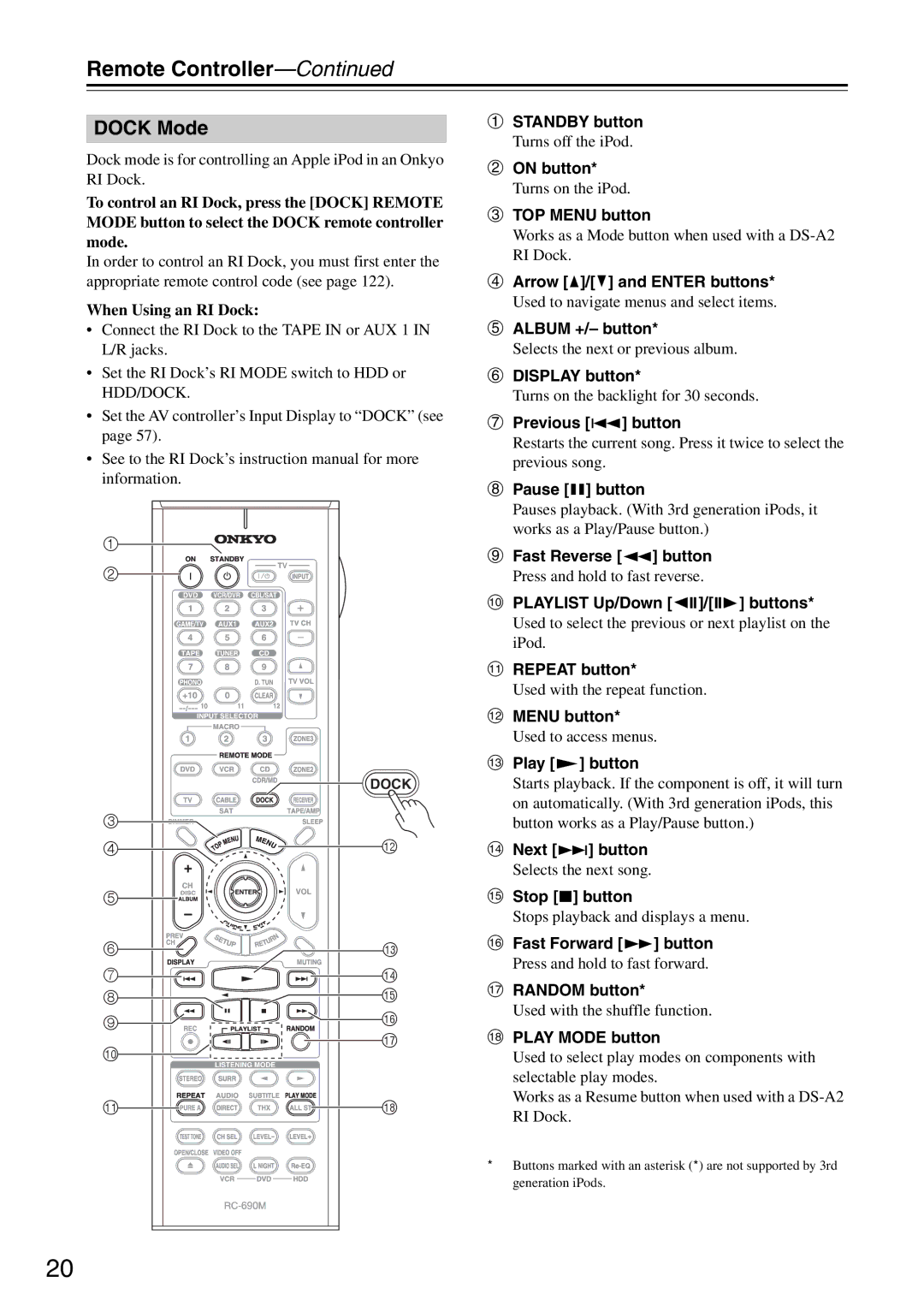 Onkyo PR-SC886 instruction manual Dock Mode 