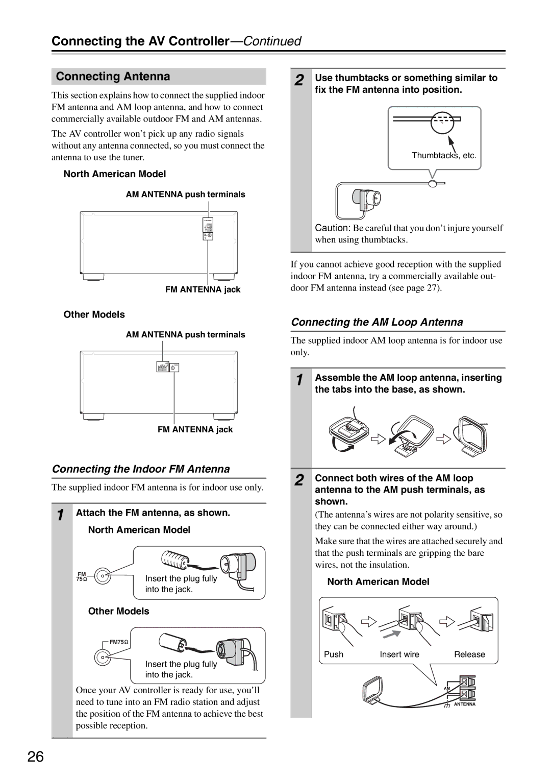 Onkyo PR-SC886 instruction manual Connecting Antenna, Connecting the Indoor FM Antenna, Connecting the AM Loop Antenna 