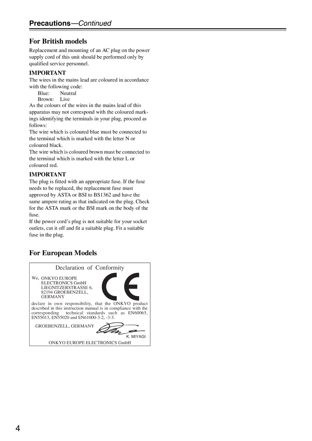 Onkyo PR-SC886 instruction manual Precautions, For British models 