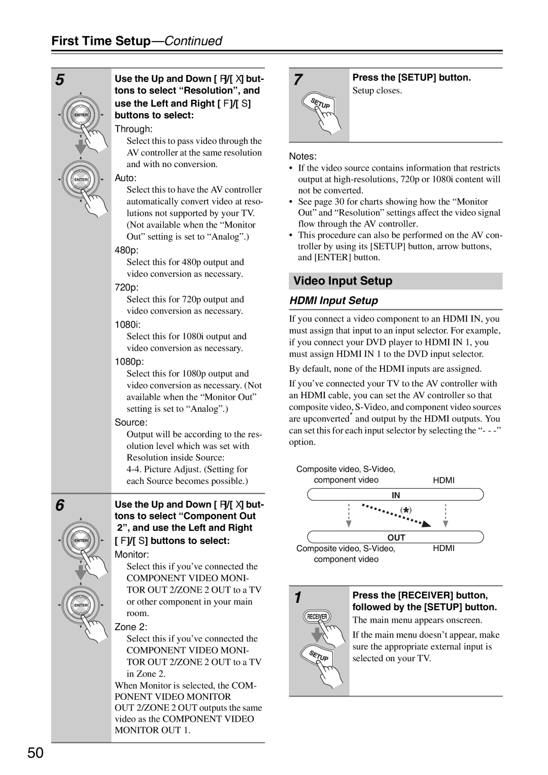 Onkyo PR-SC886 instruction manual Video Input Setup, Hdmi Input Setup 