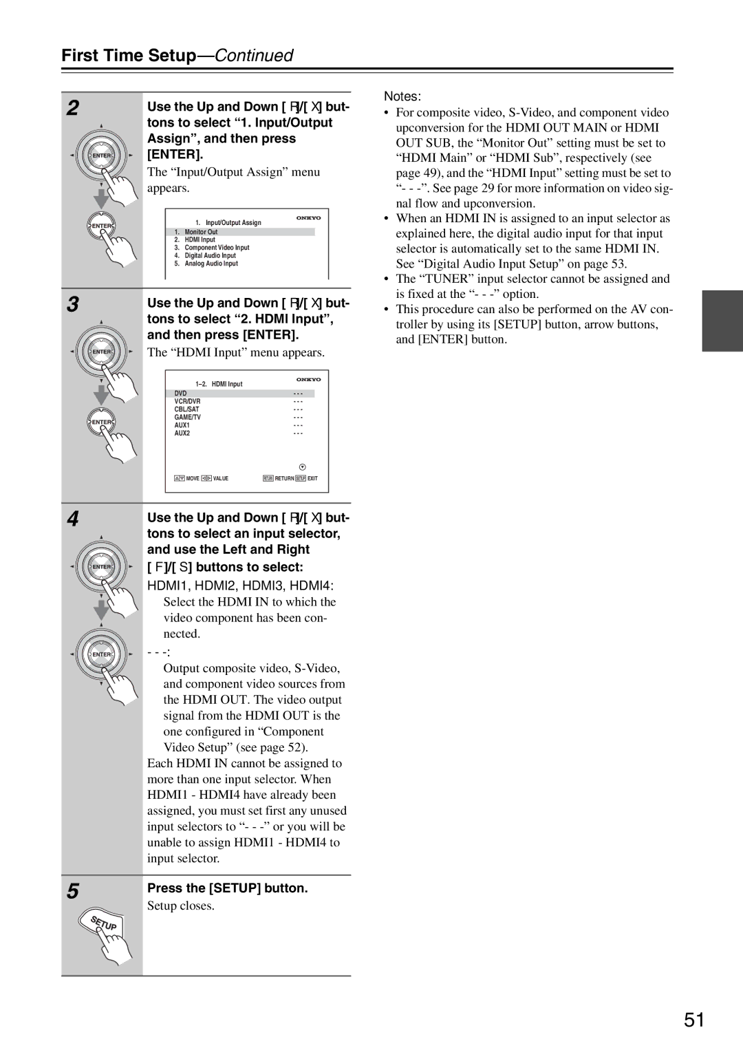 Onkyo PR-SC886 instruction manual Hdmi Input menu appears, HDMI1, HDMI2, HDMI3, HDMI4 