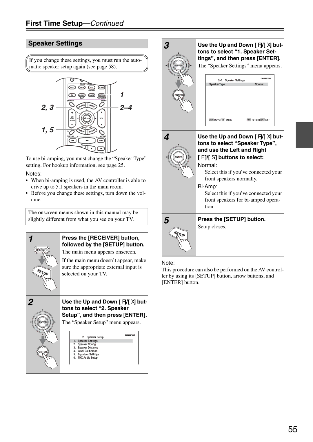 Onkyo PR-SC886 instruction manual Speaker Settings, Tons to select 1. Speaker Set, Tings, and then press Enter 