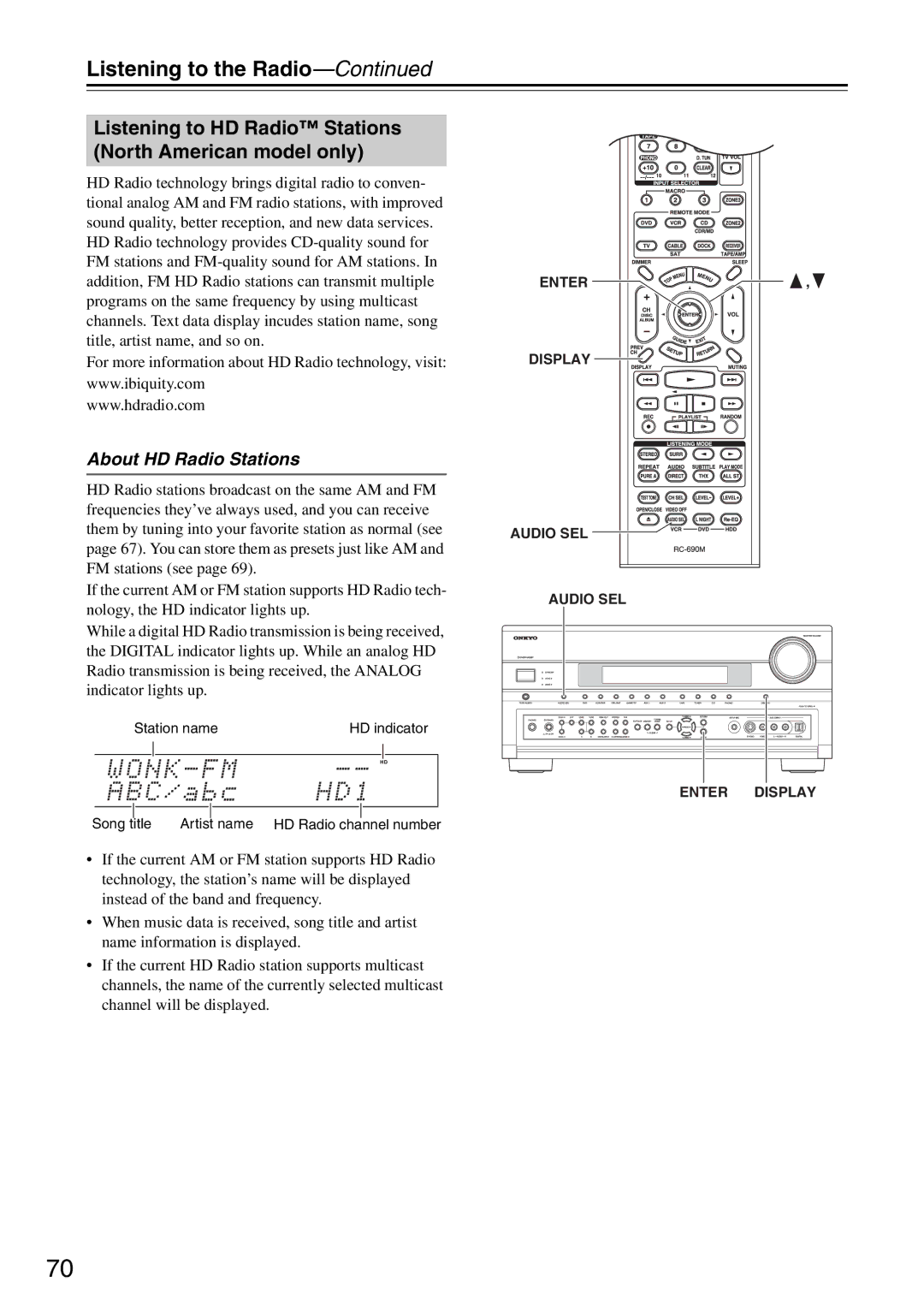 Onkyo PR-SC886 instruction manual Listening to HD Radio Stations North American model only, About HD Radio Stations 