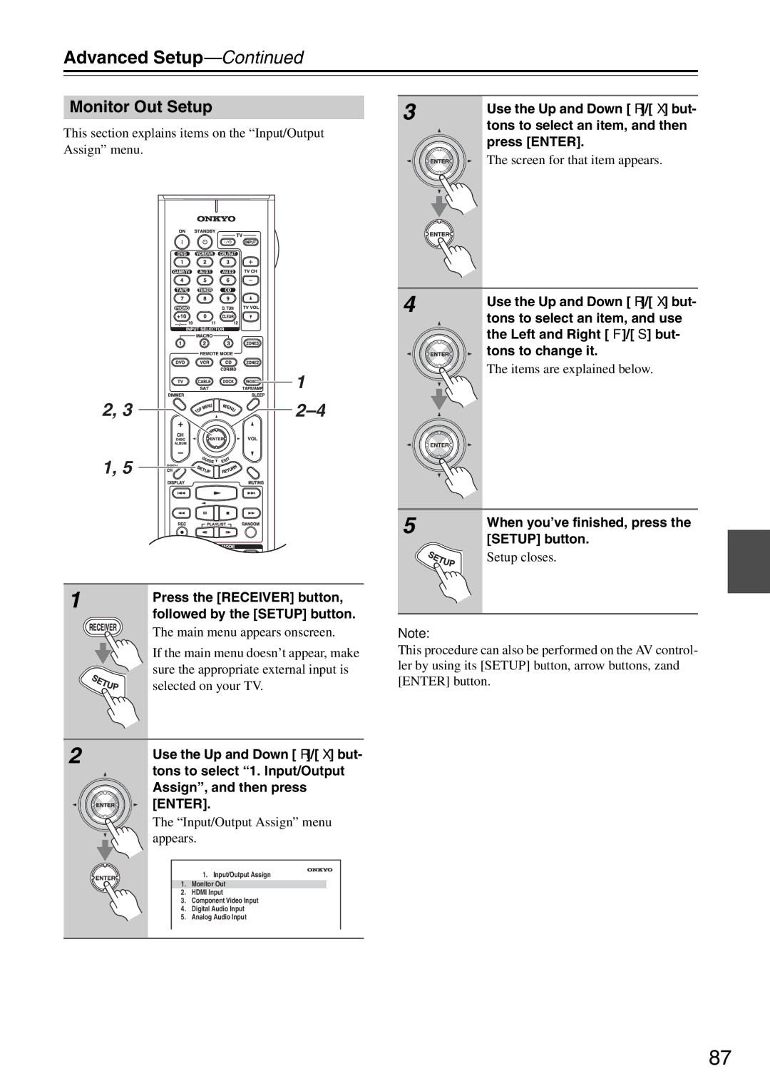 Onkyo PR-SC886 Advanced Setup, This section explains items on the Input/Output Assign menu, Screen for that item appears 