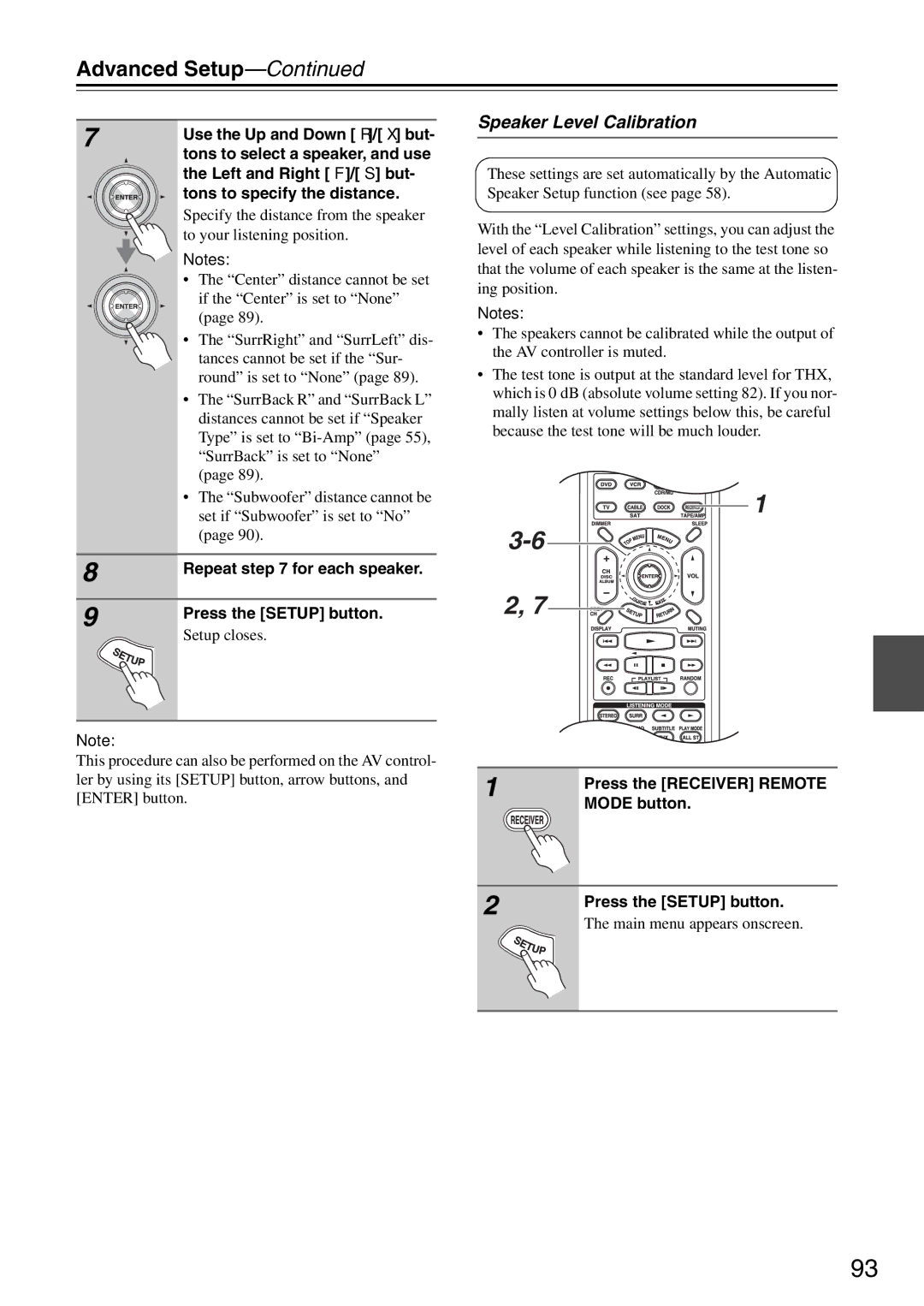 Onkyo PR-SC886 instruction manual Speaker Level Calibration 