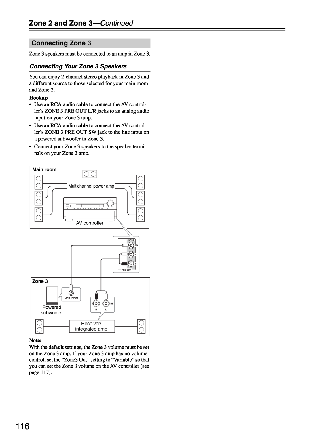 Onkyo PR-SC886 instruction manual Zone 2 and Zone 3—Continued, Connecting Your Zone 3 Speakers, Connecting Zone, Hookup 