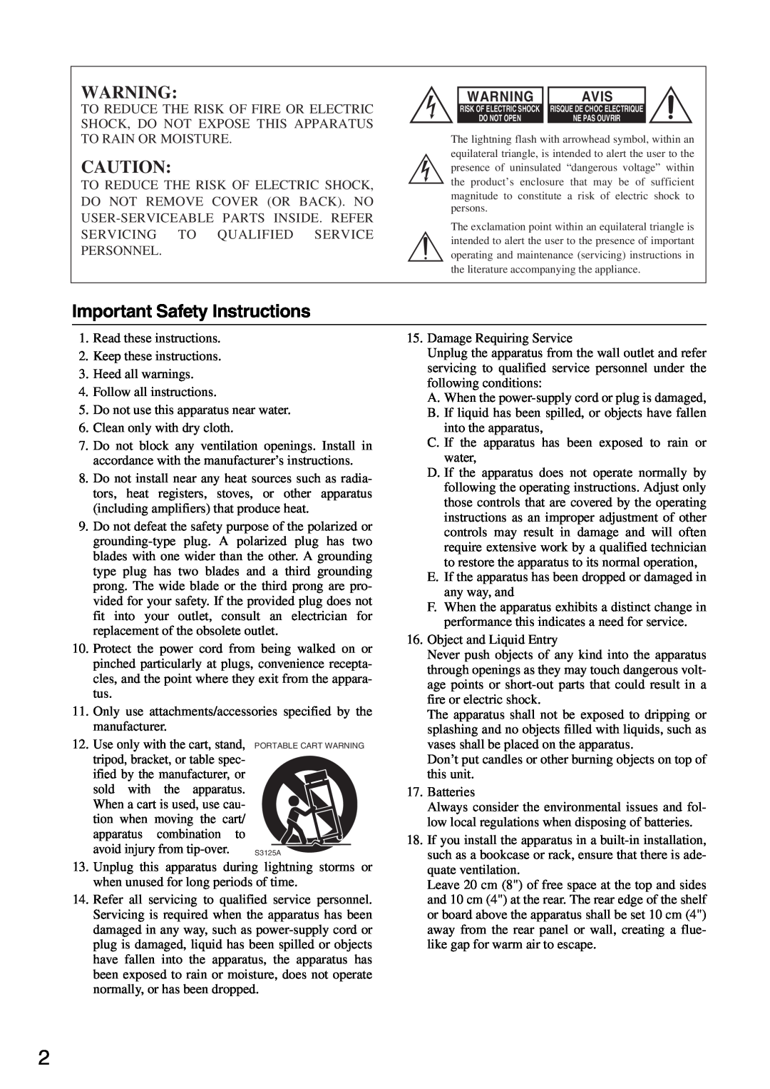 Onkyo PR-SC886 instruction manual Important Safety Instructions, Avis 