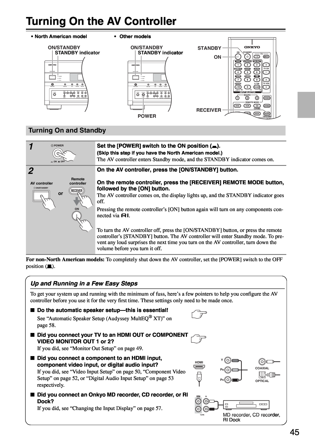 Onkyo PR-SC886 instruction manual Turning On the AV Controller, Turning On and Standby, Up and Running in a Few Easy Steps 