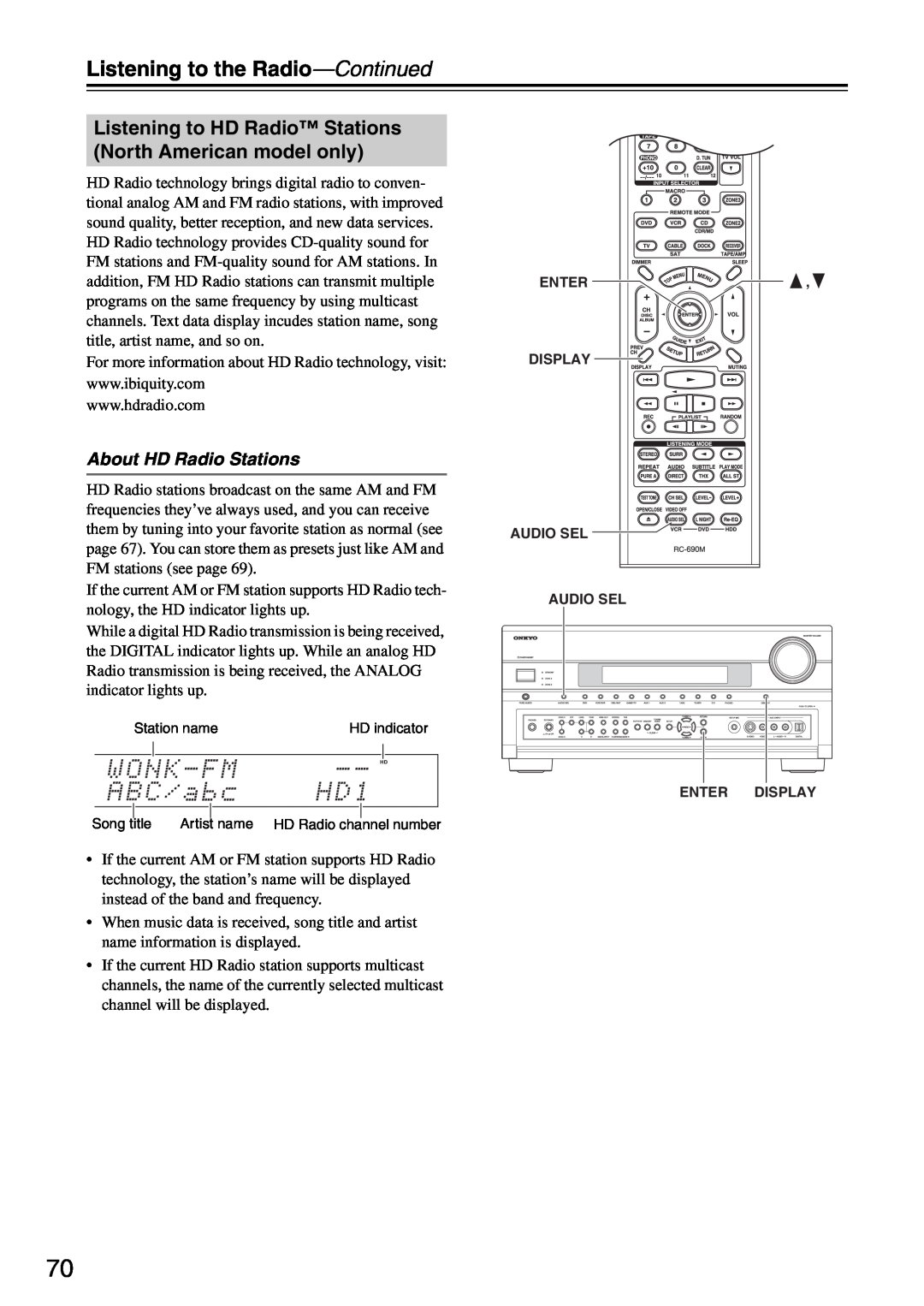 Onkyo PR-SC886 instruction manual About HD Radio Stations, Listening to the Radio—Continued 