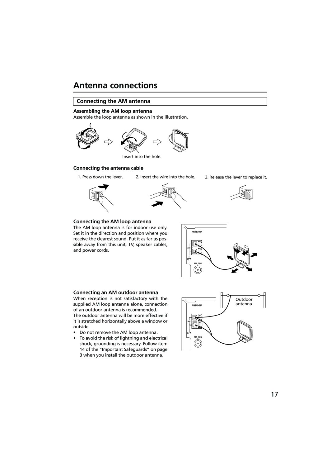 Onkyo R-801A instruction manual Antenna connections, Connecting the AM antenna 