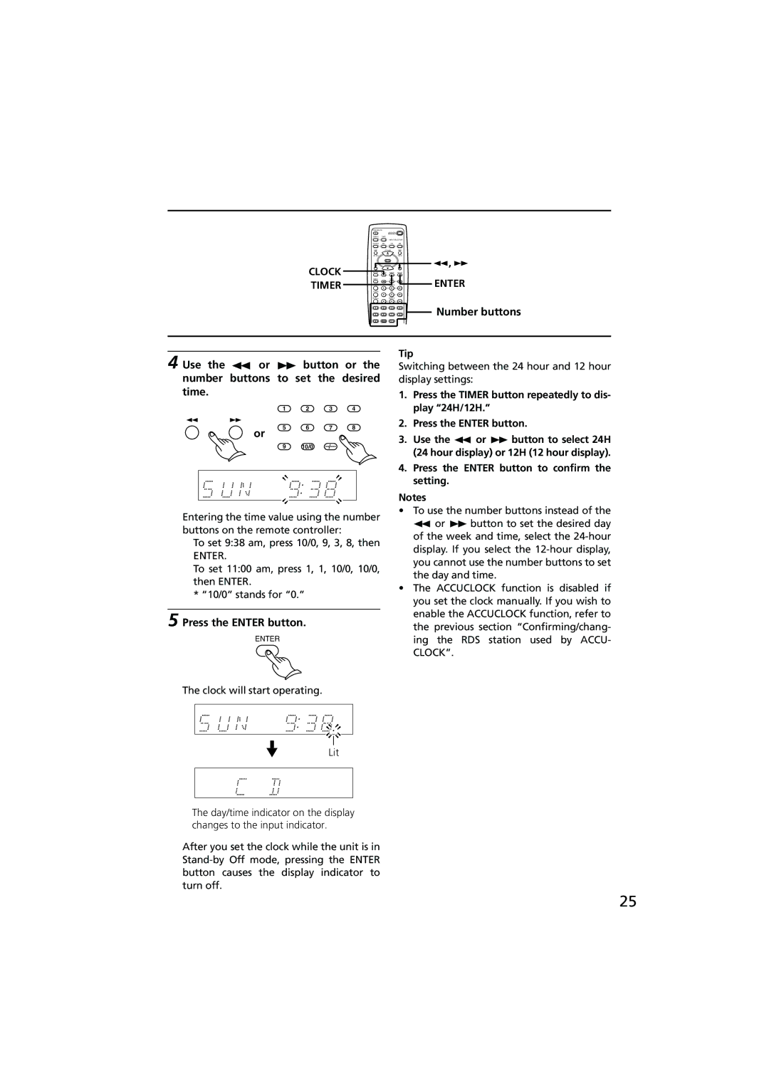 Onkyo R-801A instruction manual Number buttons Use Button Number buttons to set the desired, Press the Enter button, Tip 