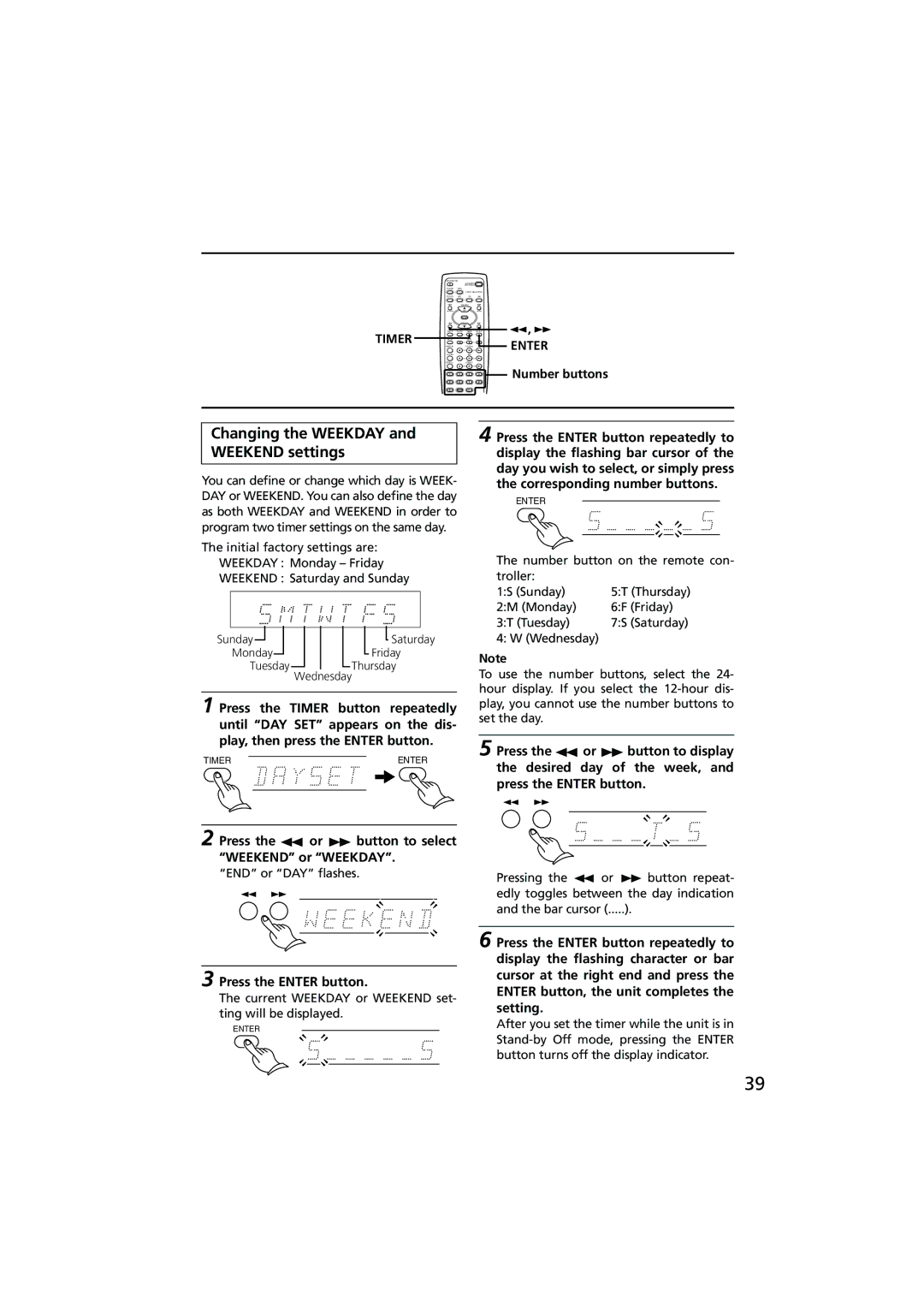 Onkyo R-801A instruction manual Changing the Weekday and Weekend settings, Press the or button to select Weekend or Weekday 