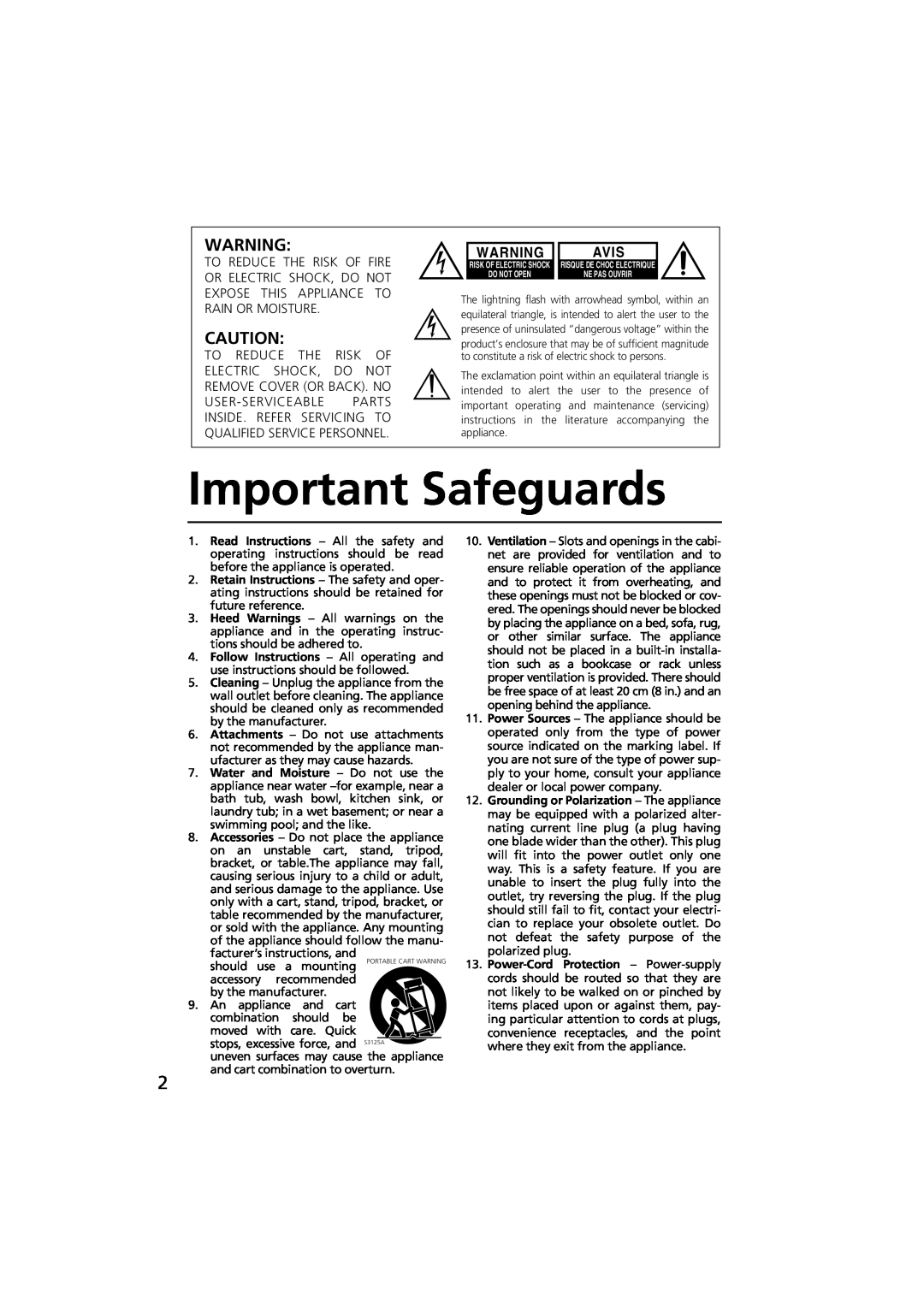 Onkyo R-801A instruction manual Important Safeguards, Avis 