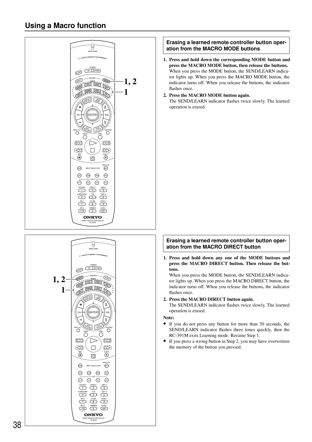 Onkyo RC-391M manual Press the Macro Direct button again 