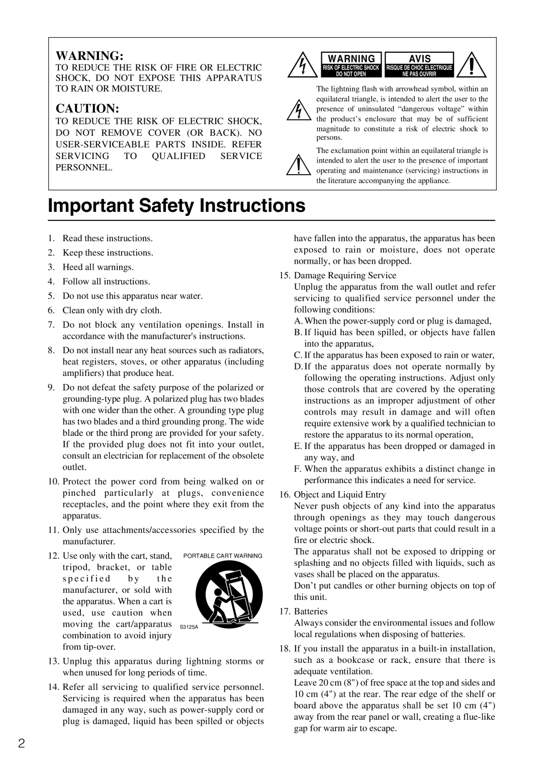 Onkyo RDA-7.1 instruction manual Important Safety Instructions, Avis 