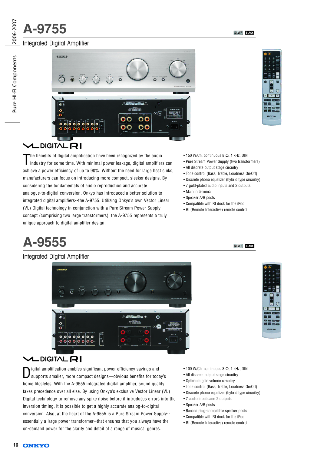 Onkyo RF-EX6 specifications 9755, 9555 