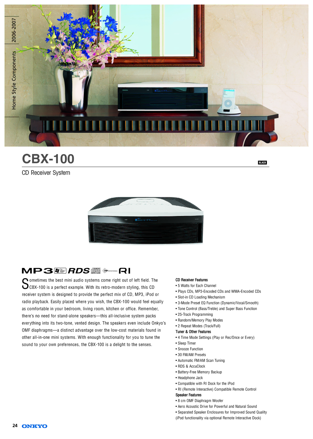 Onkyo RF-EX6 specifications CBX-100, CD Receiver System 