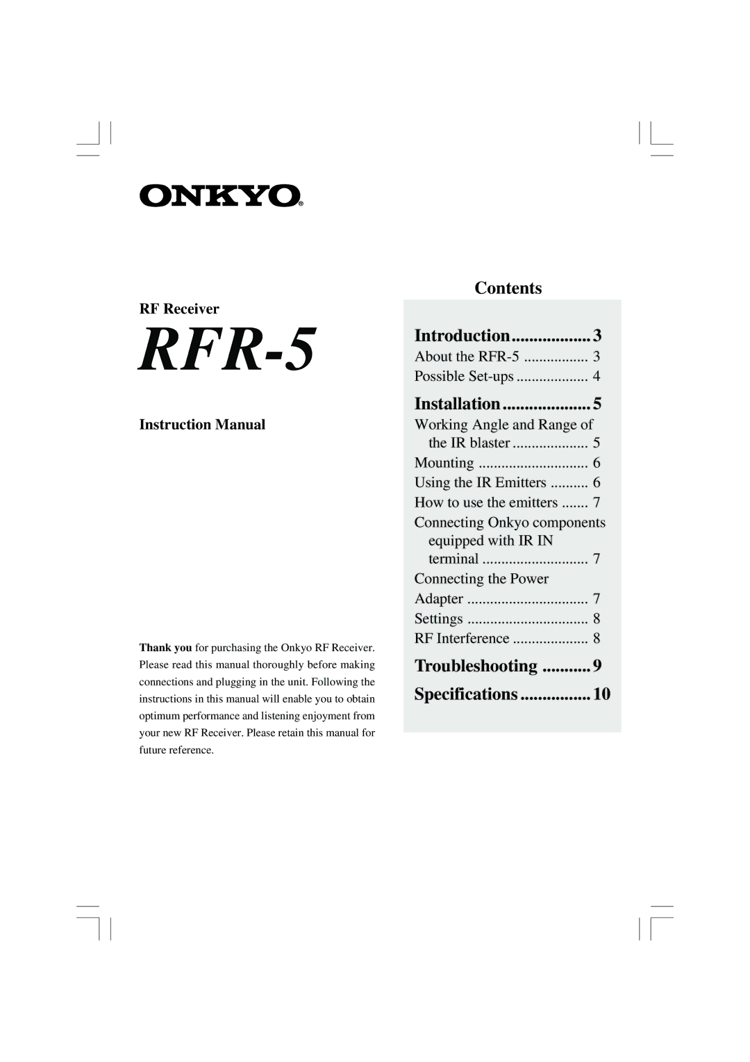 Onkyo RFR-5 instruction manual 