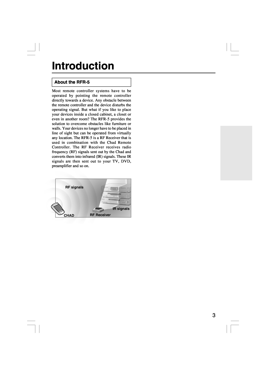 Onkyo instruction manual Introduction, About the RFR-5 