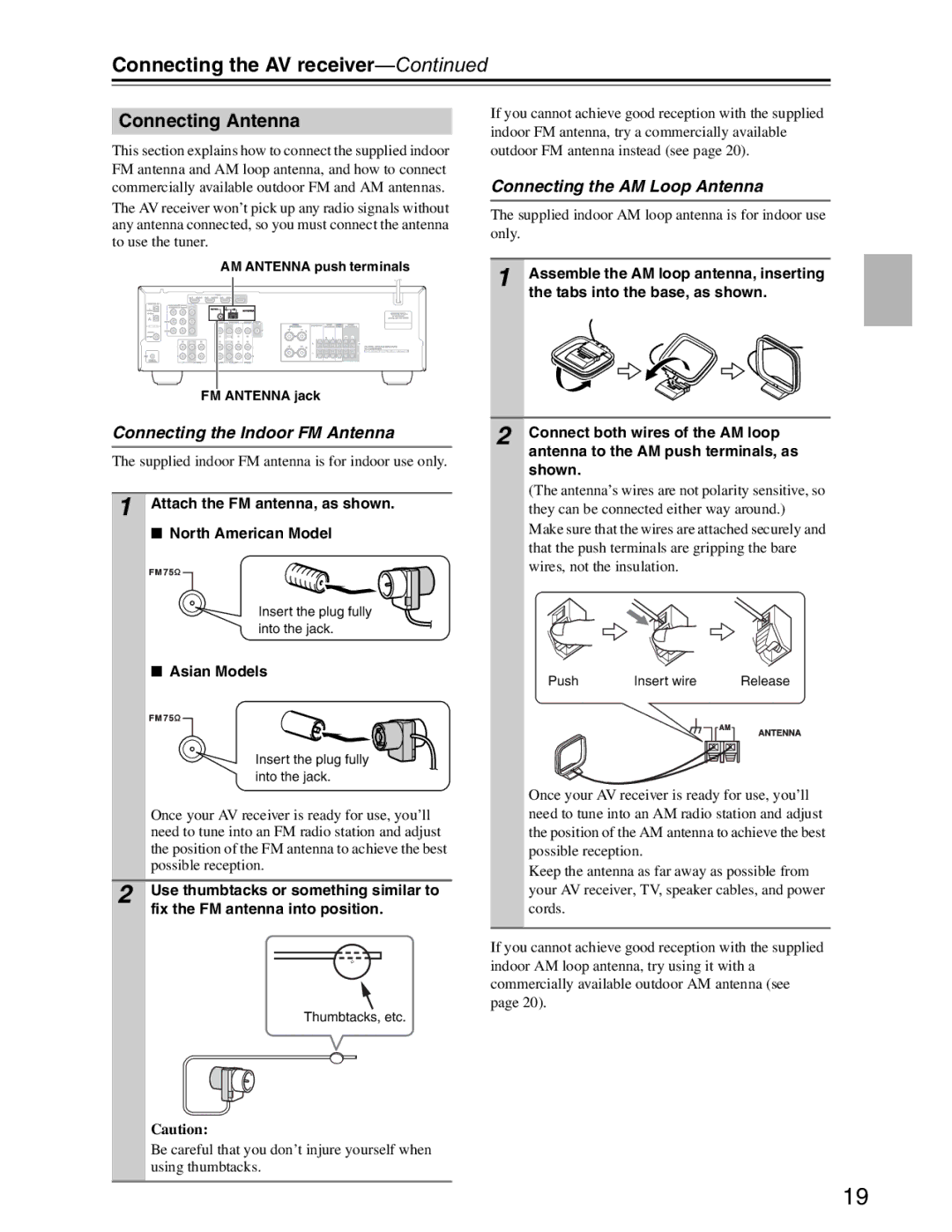 Onkyo S3200 Connecting Antenna, Connecting the Indoor FM Antenna, Connecting the AM Loop Antenna, Asian Models 