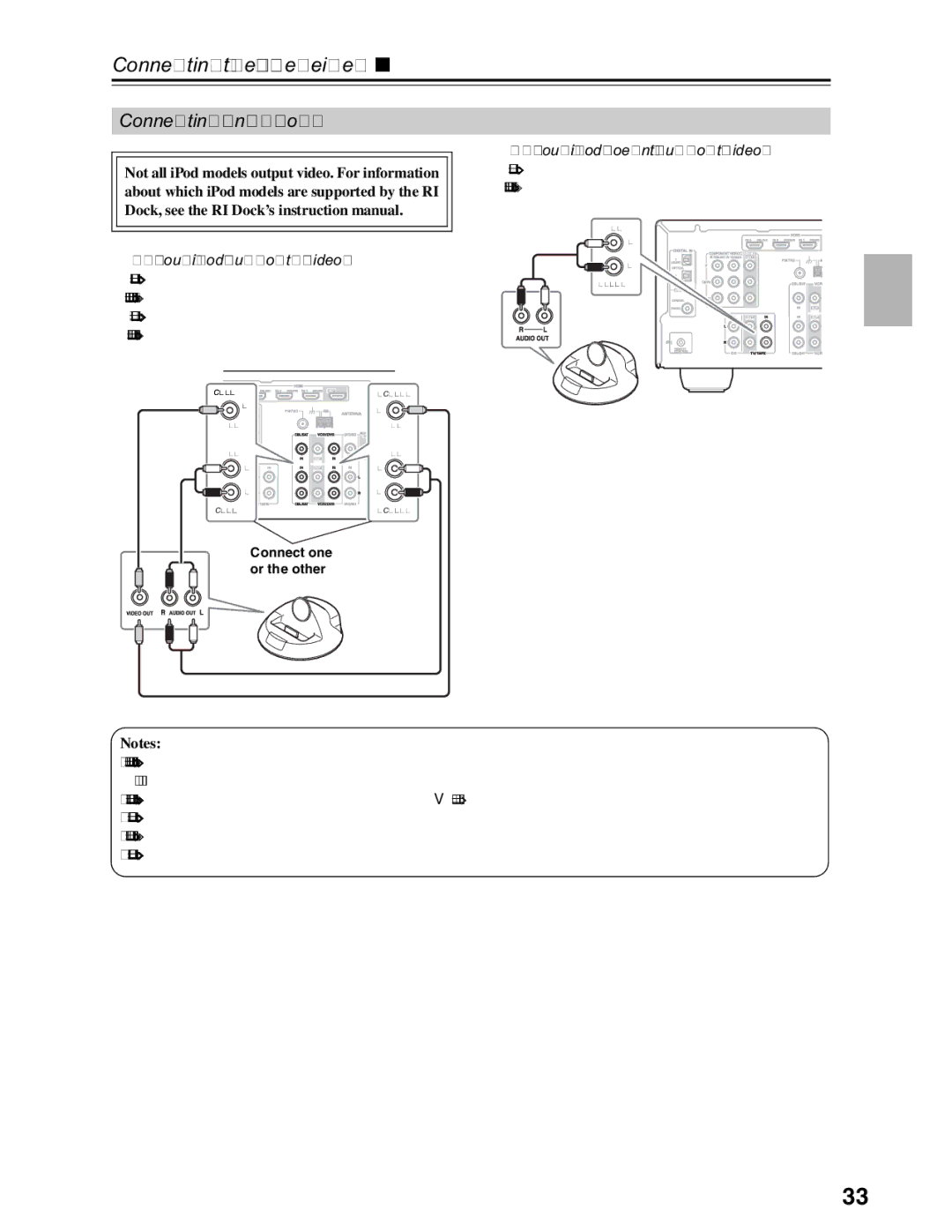 Onkyo S3200 instruction manual Connecting an RI Dock, If Your iPod Supports Video, If Your iPod Doesn’t Support Video 