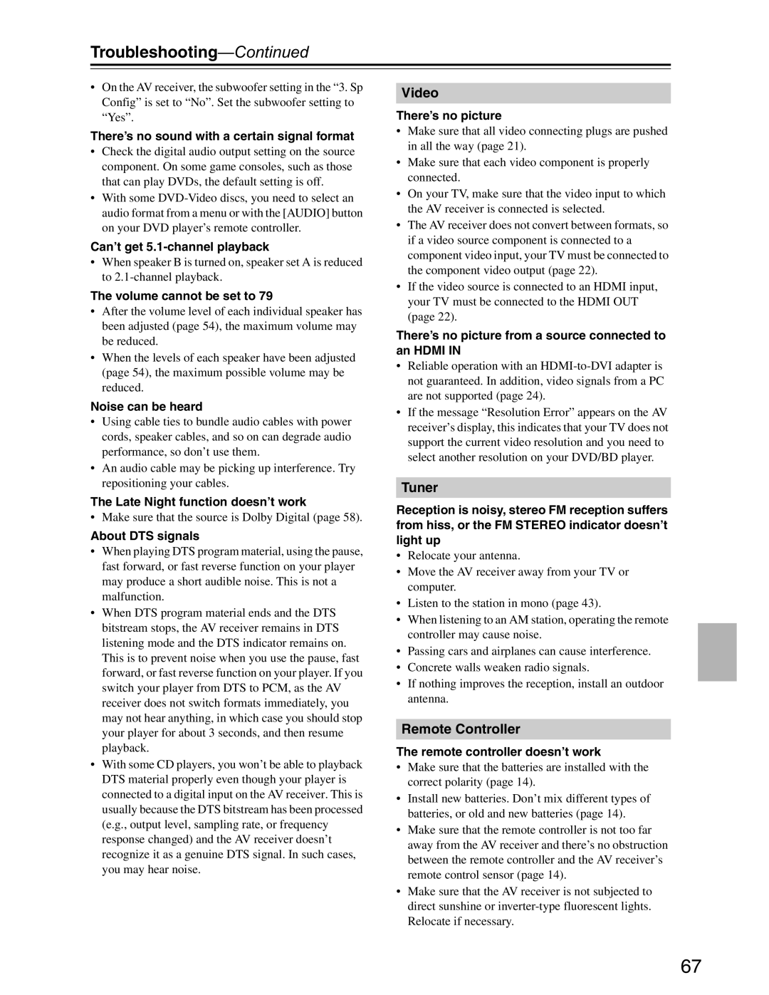 Onkyo S3200 instruction manual Troubleshooting 