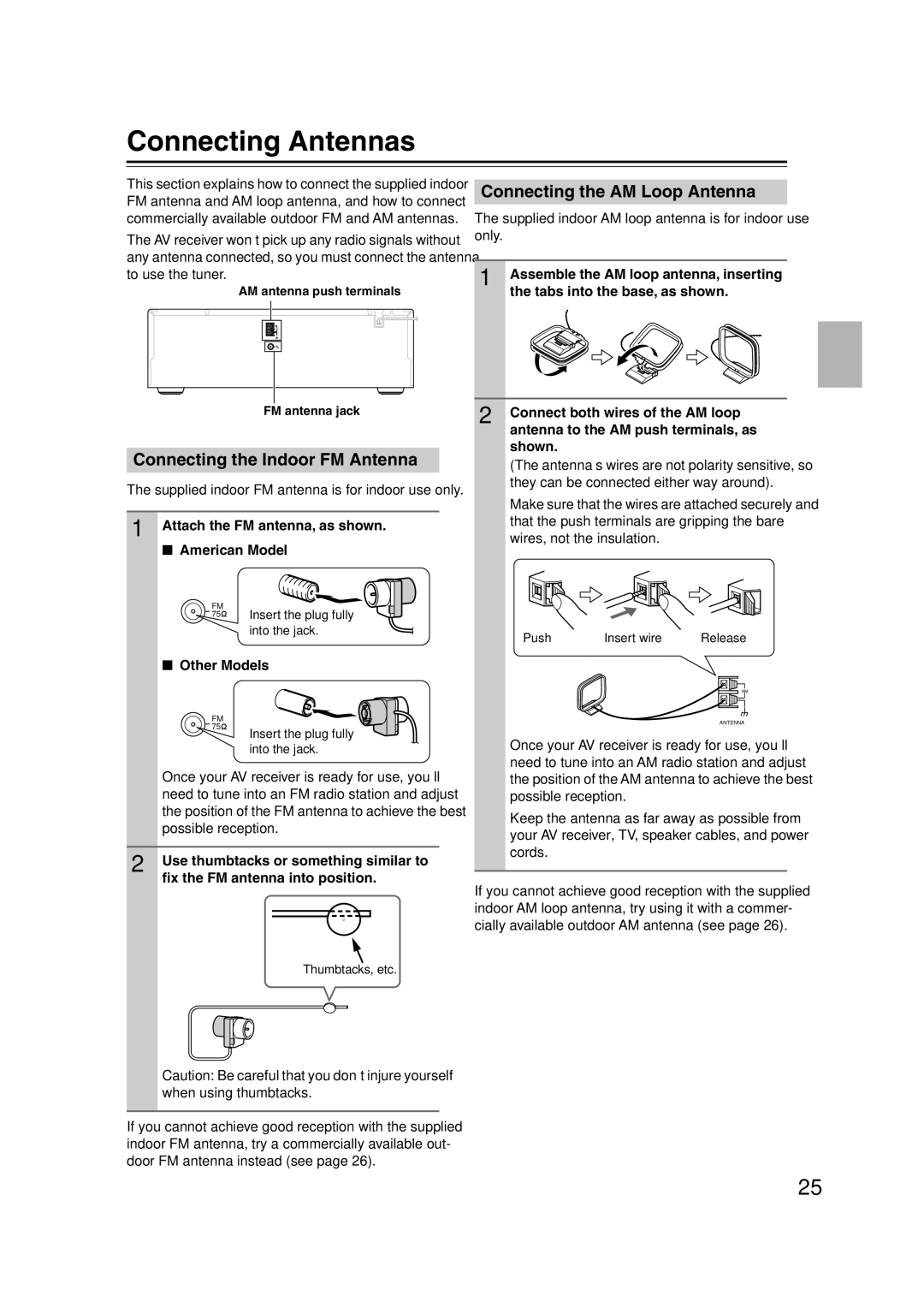 Onkyo S5100 Connecting Antennas, Connecting the AM Loop Antenna, Connecting the Indoor FM Antenna, Other Models 