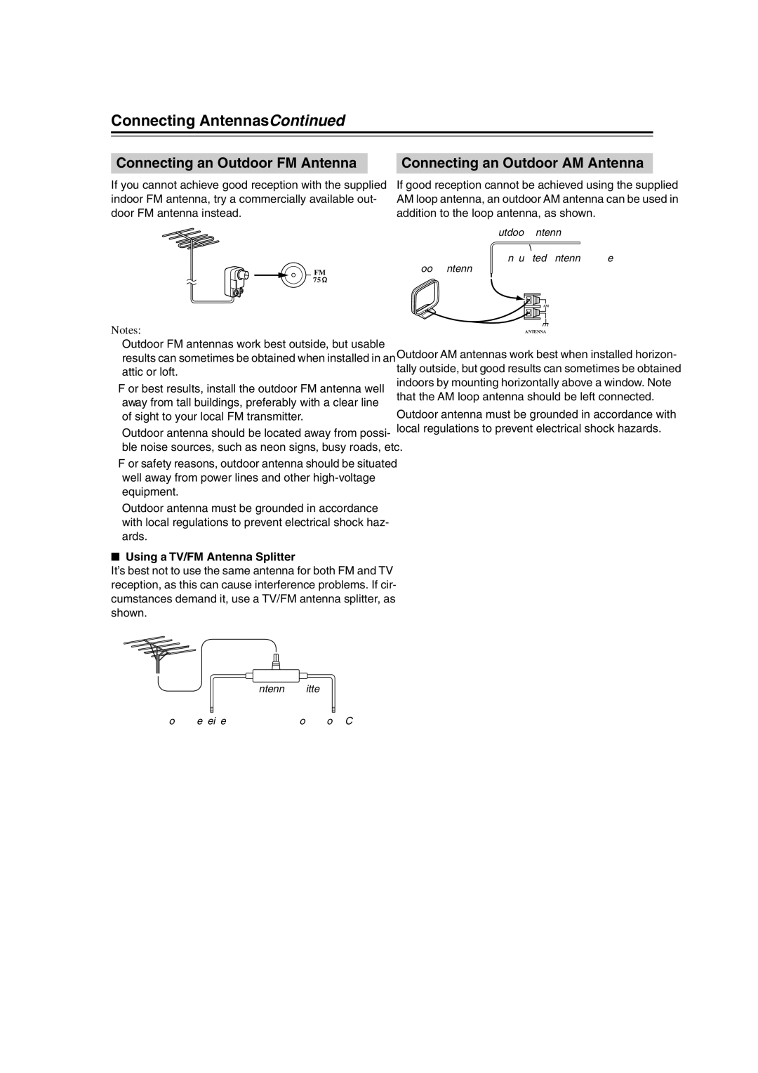 Onkyo S5100 instruction manual Connecting Antennas, Connecting an Outdoor FM Antenna, Connecting an Outdoor AM Antenna 