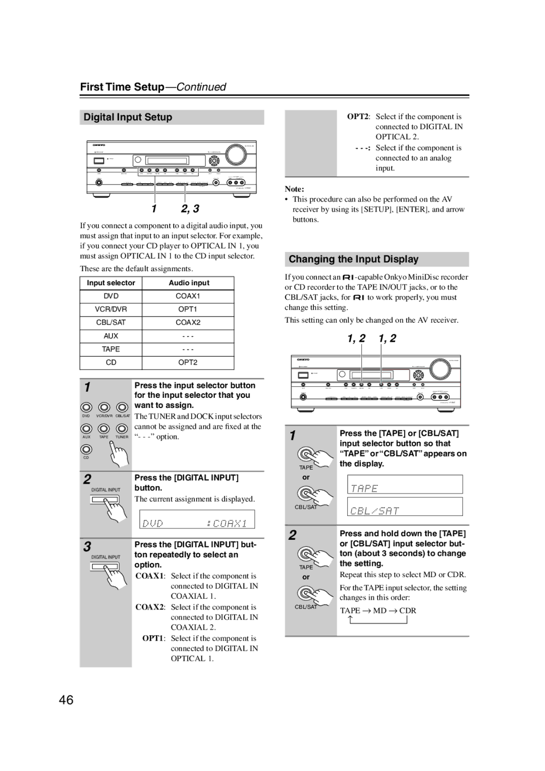 Onkyo S5100 instruction manual Digital Input Setup, Changing the Input Display 