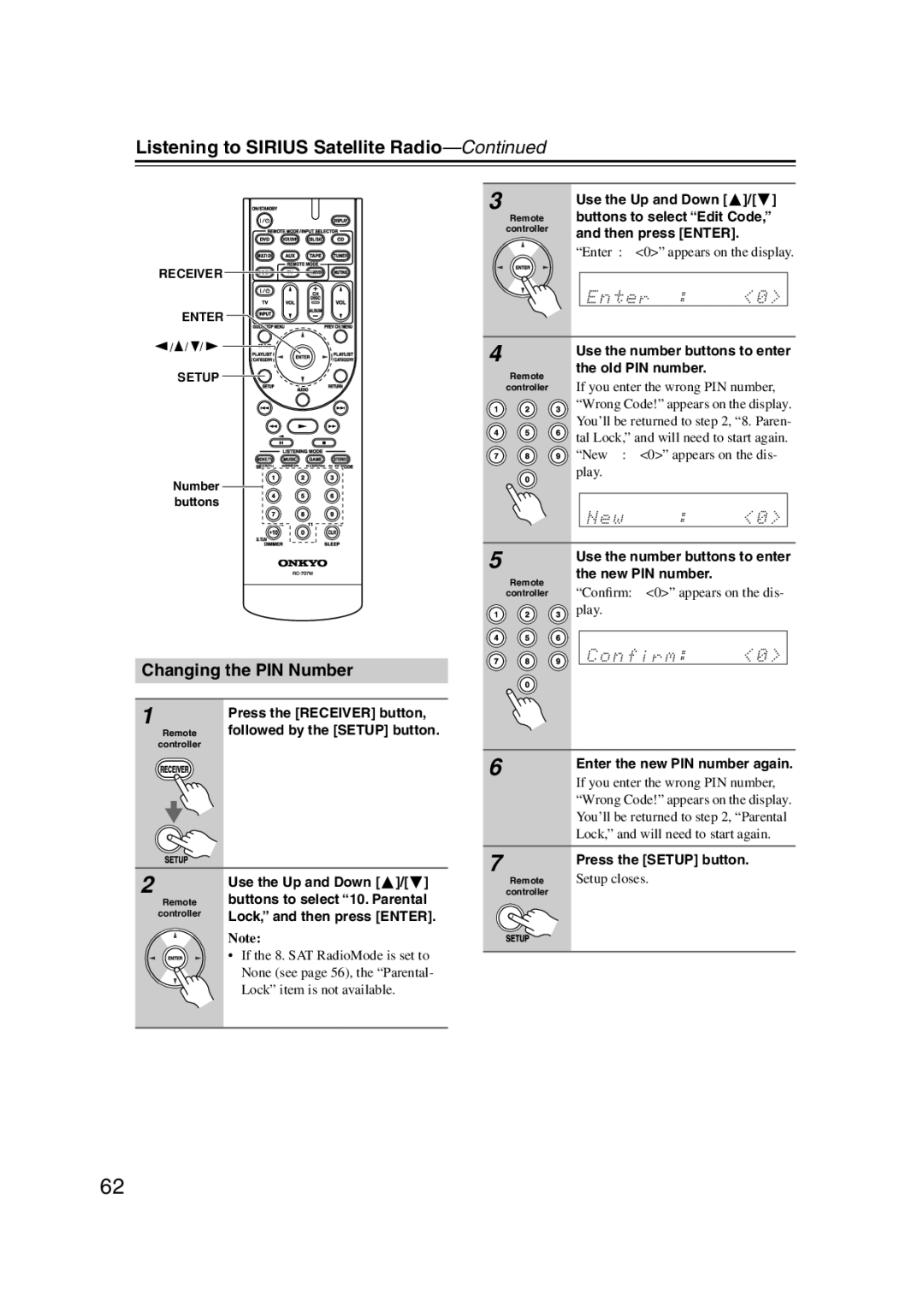 Onkyo S5100 instruction manual Changing the PIN Number 