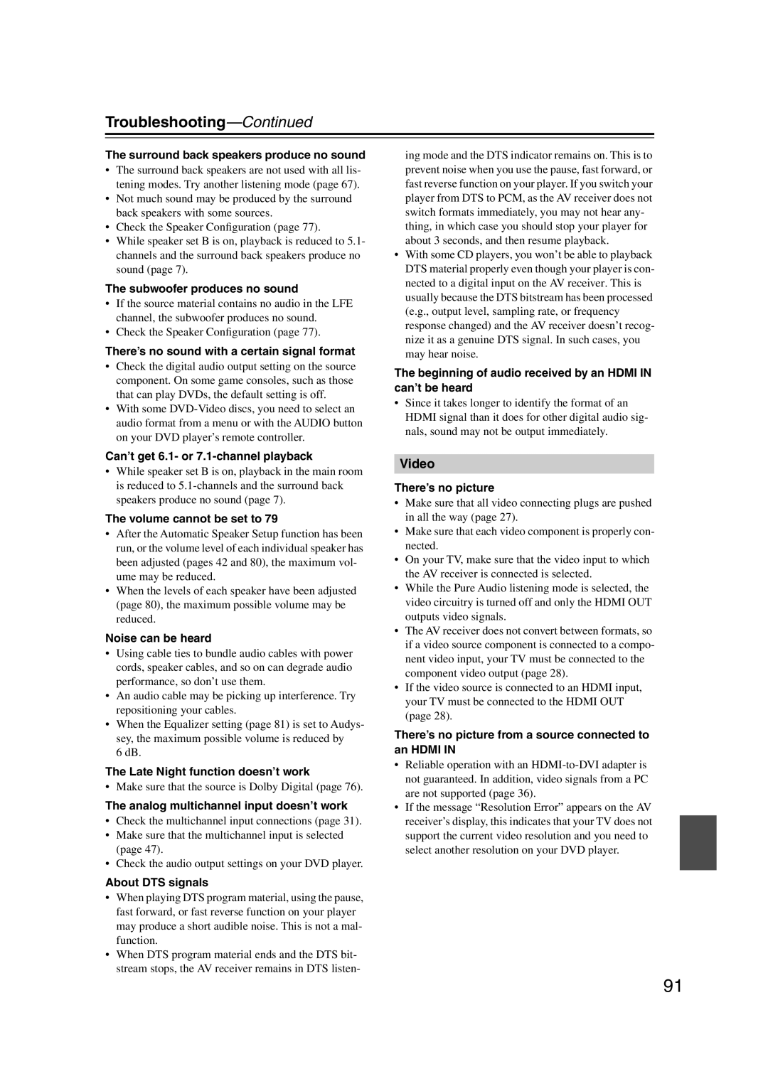 Onkyo S5100 instruction manual Troubleshooting 