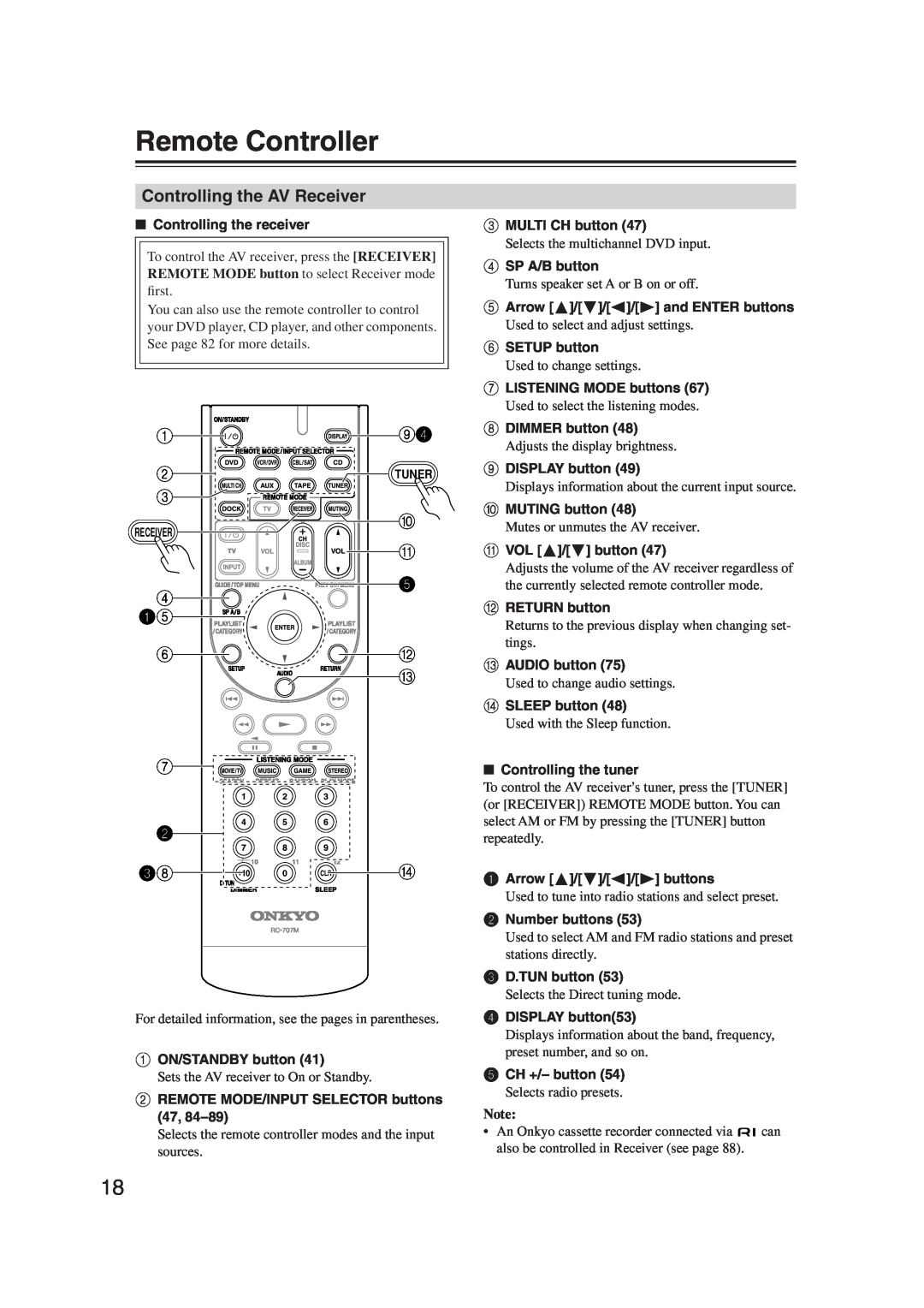 Onkyo S5100 instruction manual Remote Controller, Controlling the AV Receiver, 2 38 