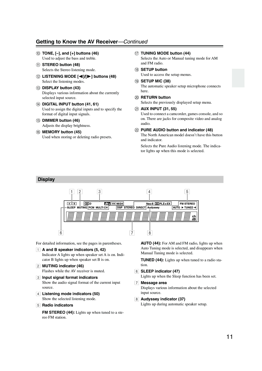 Onkyo HT-R550, SKB-550, SKM-550S, SKF-550F, SKW-550, SKC-550C instruction manual Getting to Know the AV Receiver, Display 