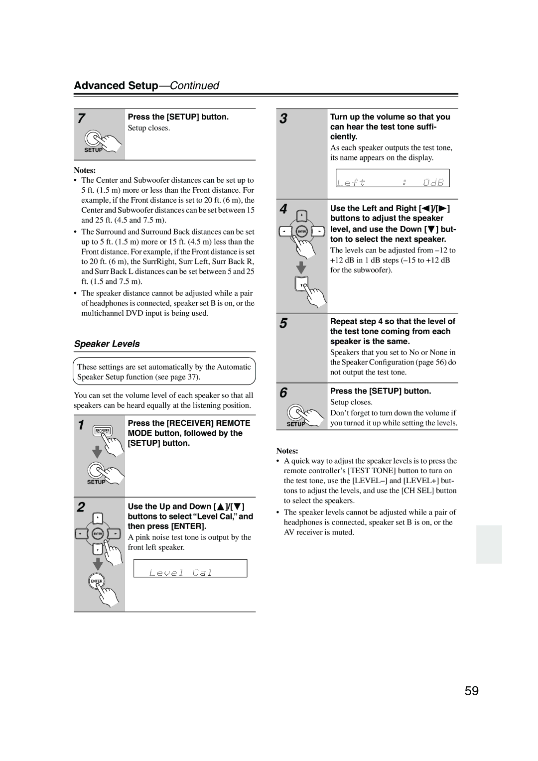 Onkyo HT-R550, SKB-550, SKM-550S, SKF-550F, SKW-550, SKC-550C instruction manual Speaker Levels 