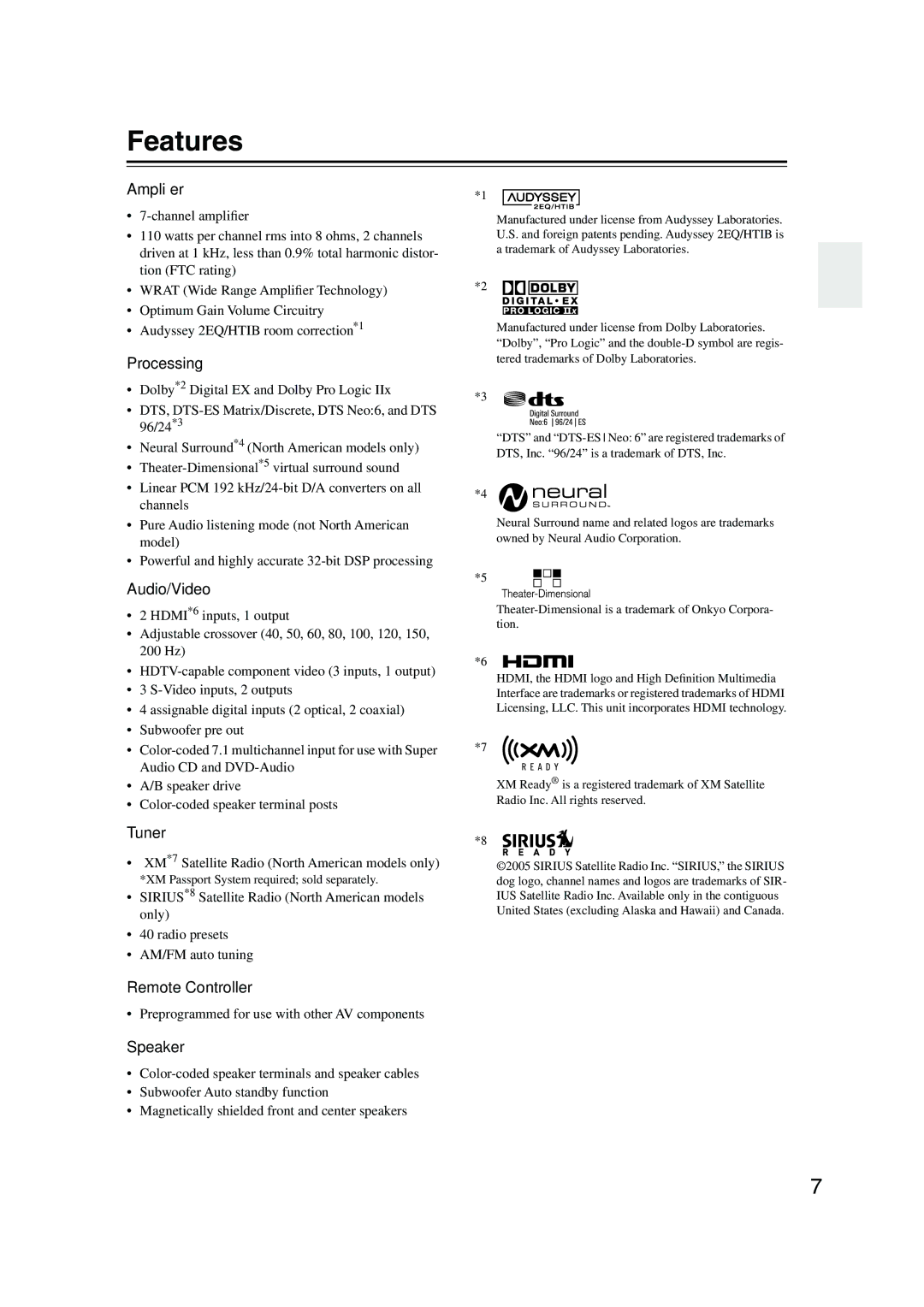 Onkyo SKM-550S, SKB-550, SKF-550F, SKW-550, SKC-550C, HT-R550 instruction manual Features 