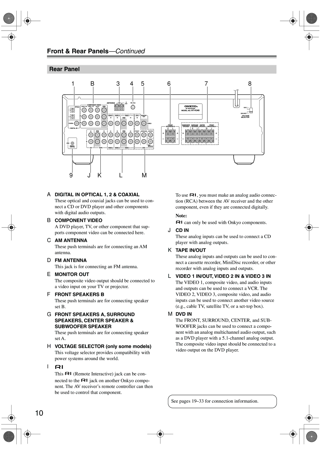 Onkyo SKM-340S, SKC-340C, SKF-340F, SKW-340 instruction manual Rear Panel, Voltage Selector only some models 