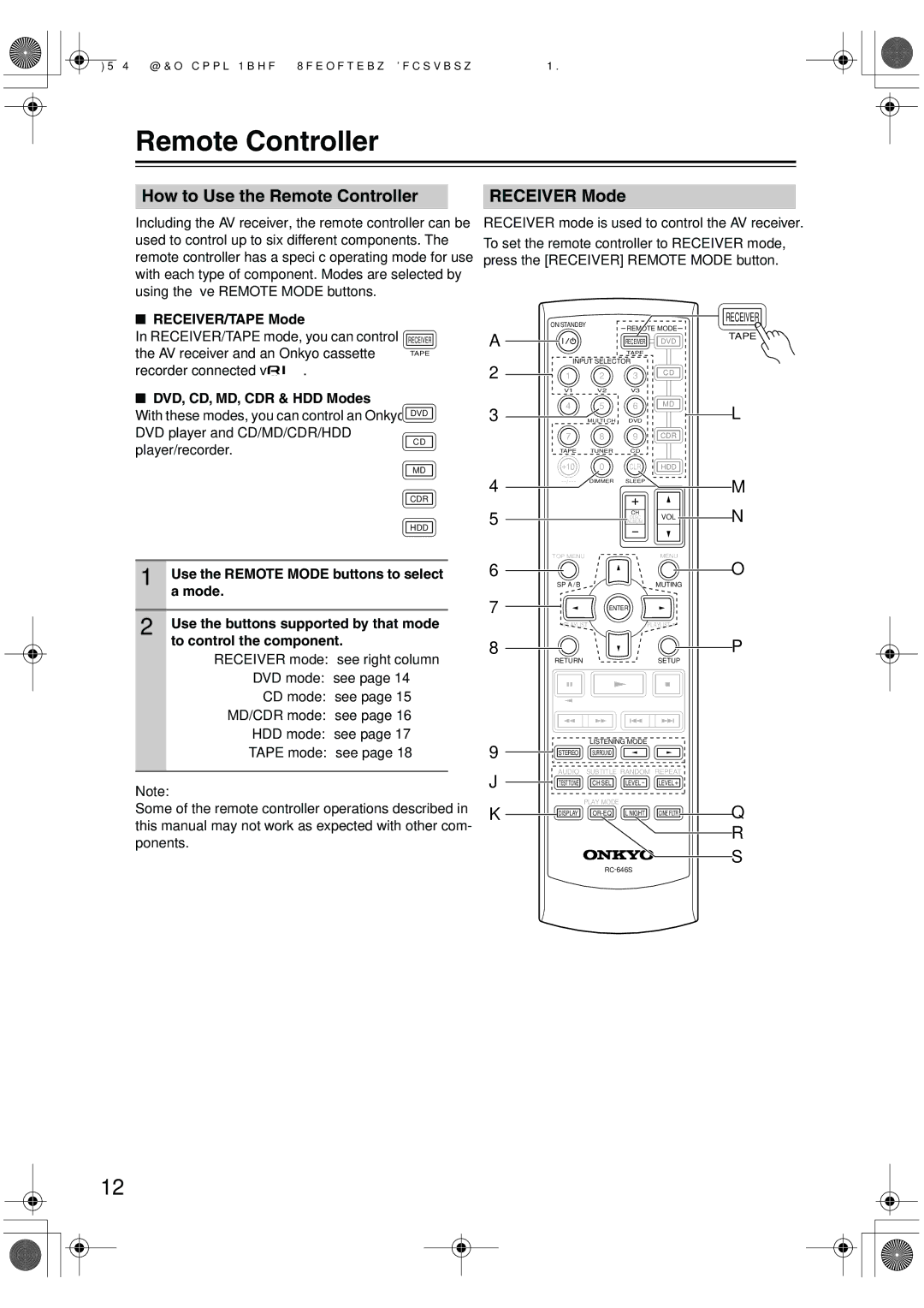 Onkyo SKC-340C, SKF-340F, SKM-340S, SKW-340 instruction manual How to Use the Remote Controller, Receiver Mode 