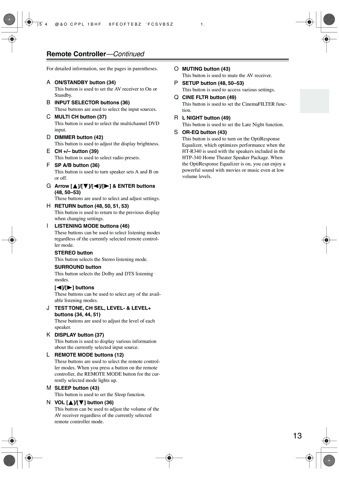 Onkyo SKF-340F, SKC-340C, SKM-340S, SKW-340 instruction manual Remote Controller 