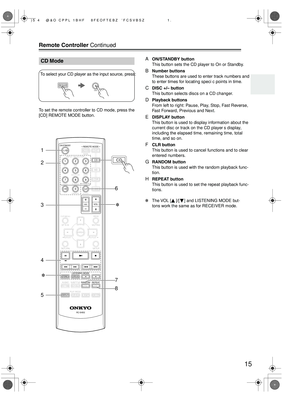 Onkyo SKW-340, SKC-340C, SKF-340F, SKM-340S instruction manual CD Mode, To select your CD player as the input source, press 