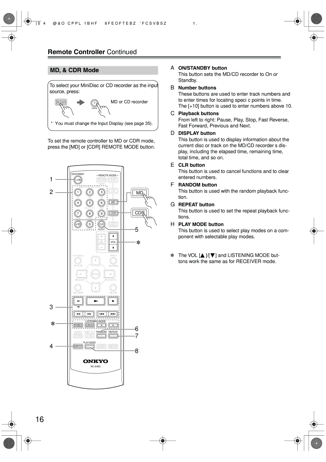 Onkyo SKC-340C, SKF-340F, SKM-340S, SKW-340 instruction manual MD, & CDR Mode, Cdr 