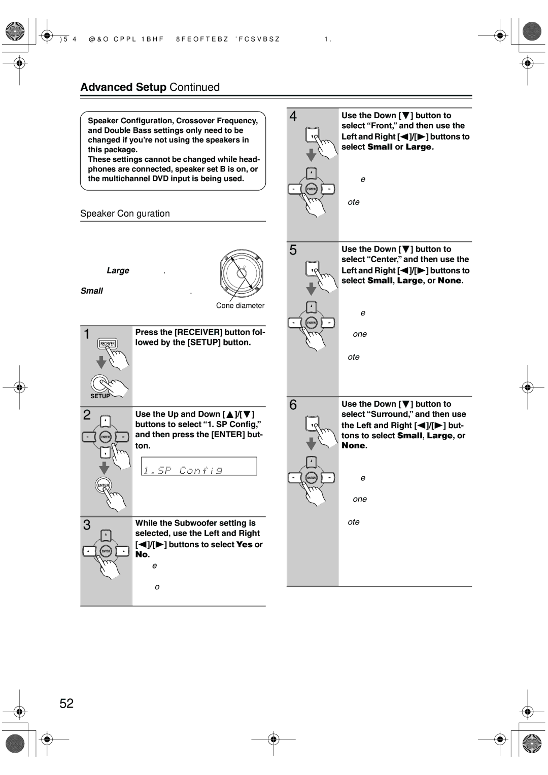 Onkyo SKC-340C, SKF-340F, SKM-340S Speaker Conﬁguration, While the Subwoofer setting is, Selected, use the Left and Right 