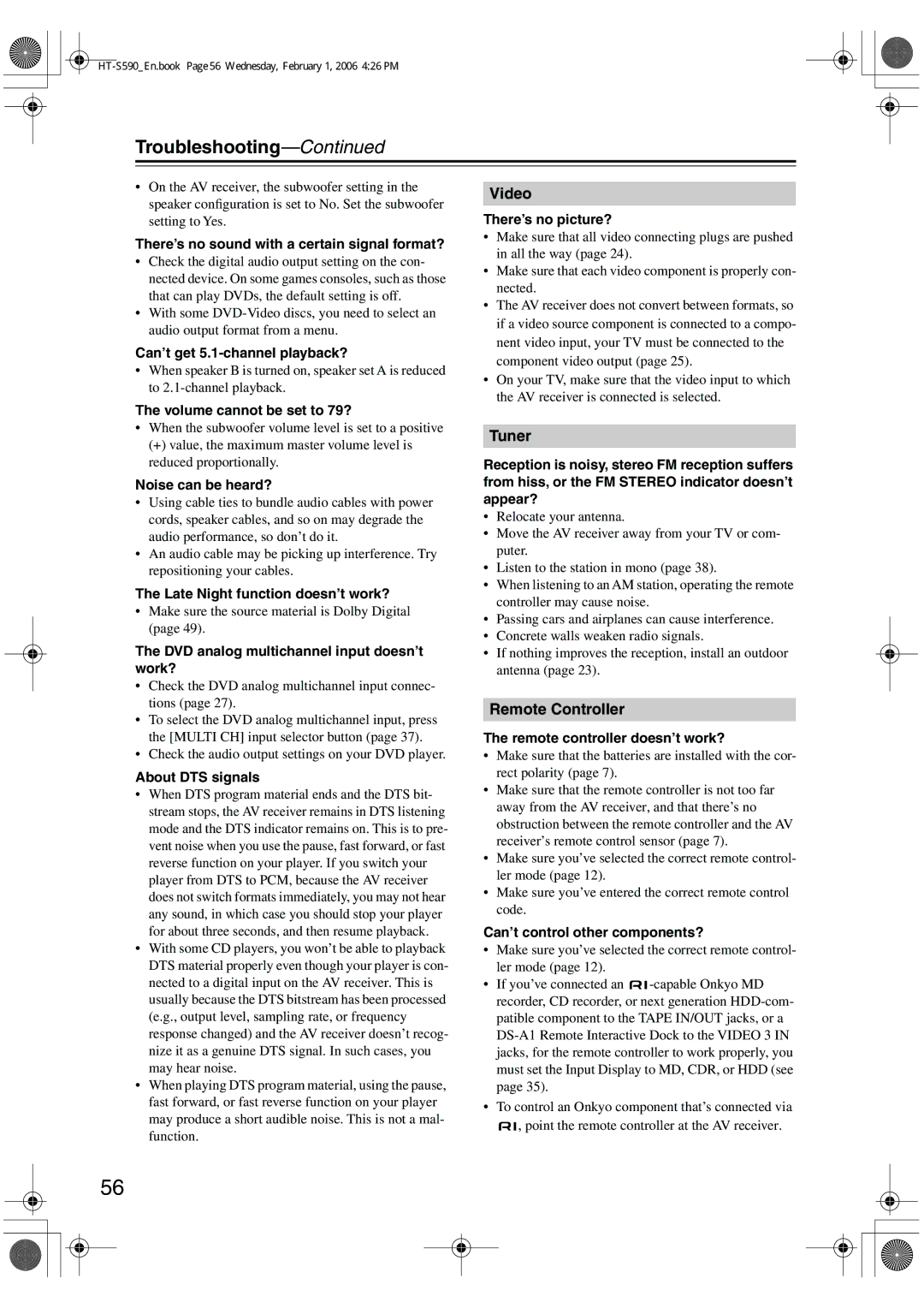 Onkyo SKC-340C, SKF-340F, SKM-340S, SKW-340 instruction manual Troubleshooting 